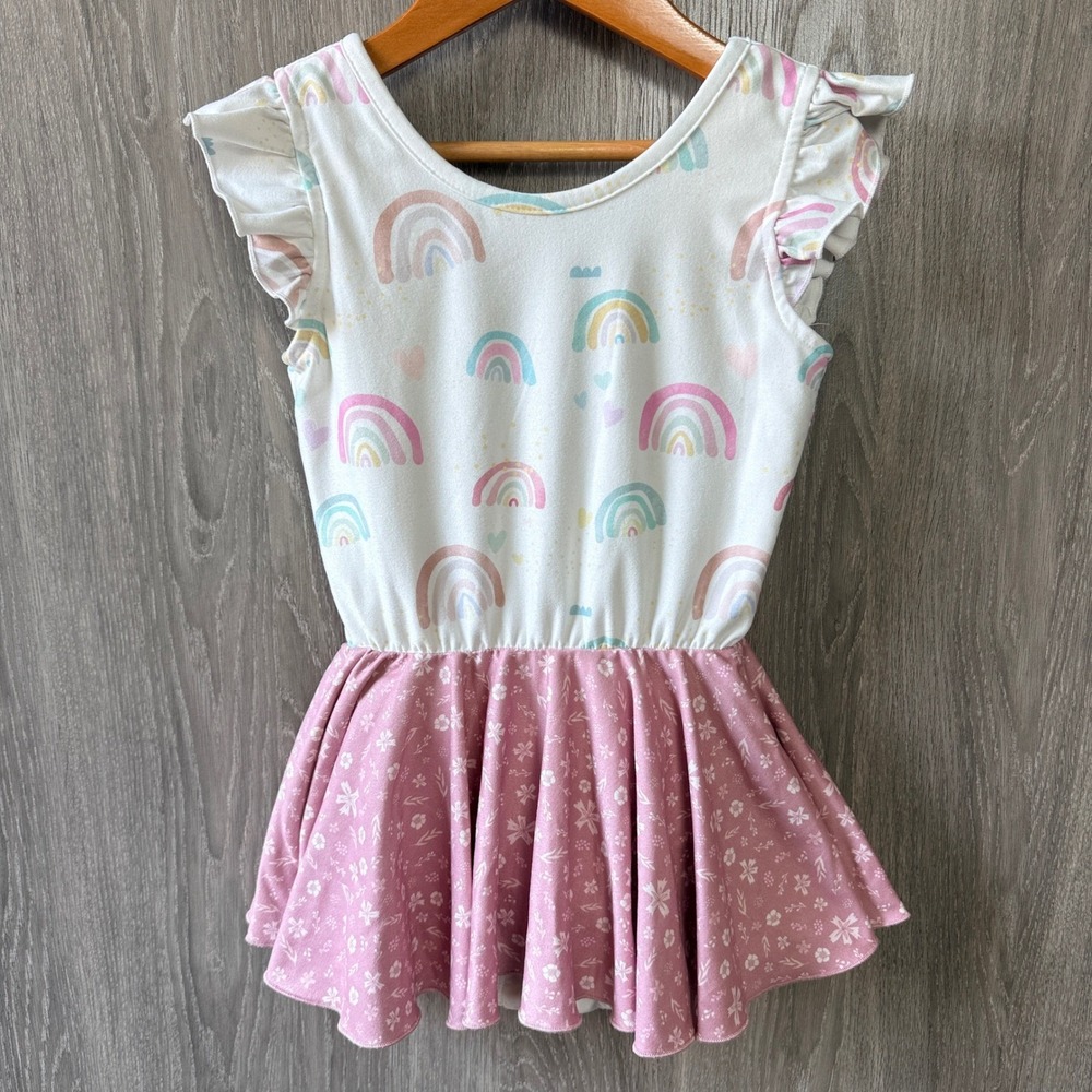 Cheeky Plum Leotard Skirt Girls 5T Pink Rainbow Floral Boho Whimsical Boutique